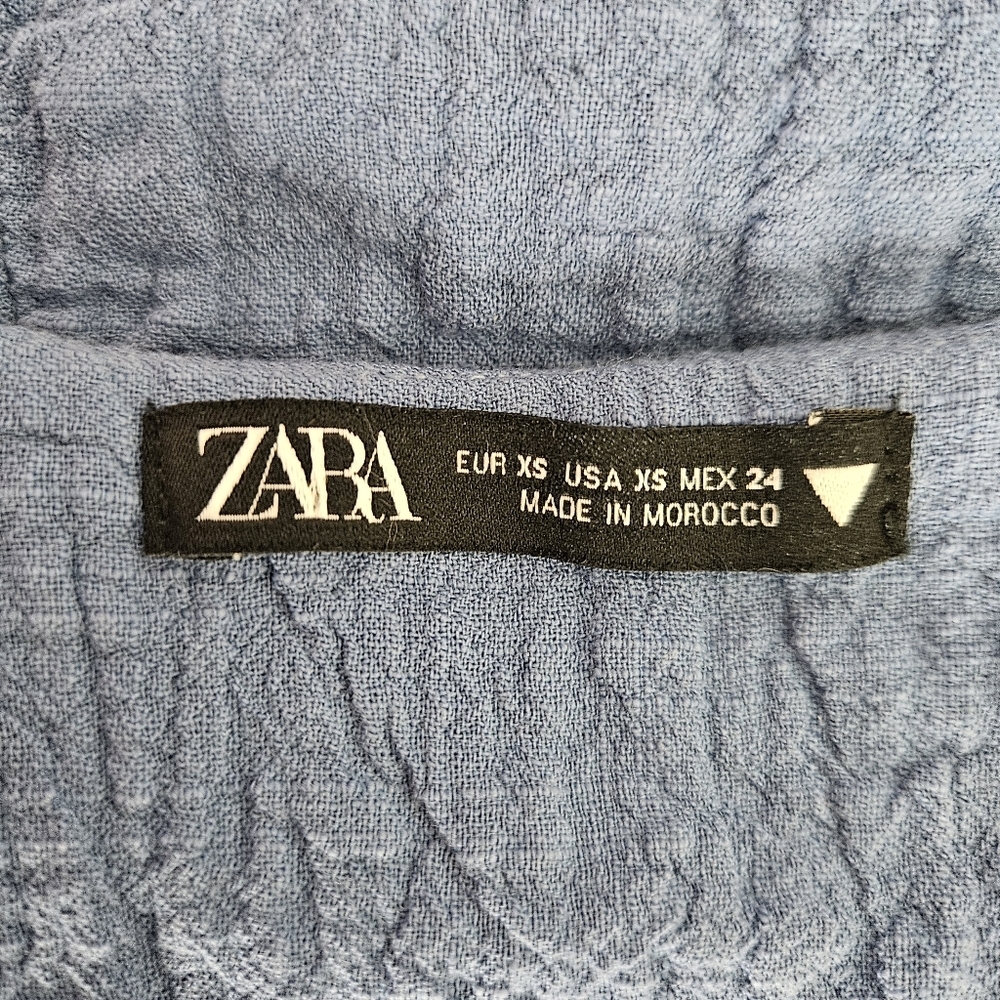 Zara Shorts Romper Blue Tie Front Long Sleeve One Piece Playsuit Pockets XS - Picture 5 of 5